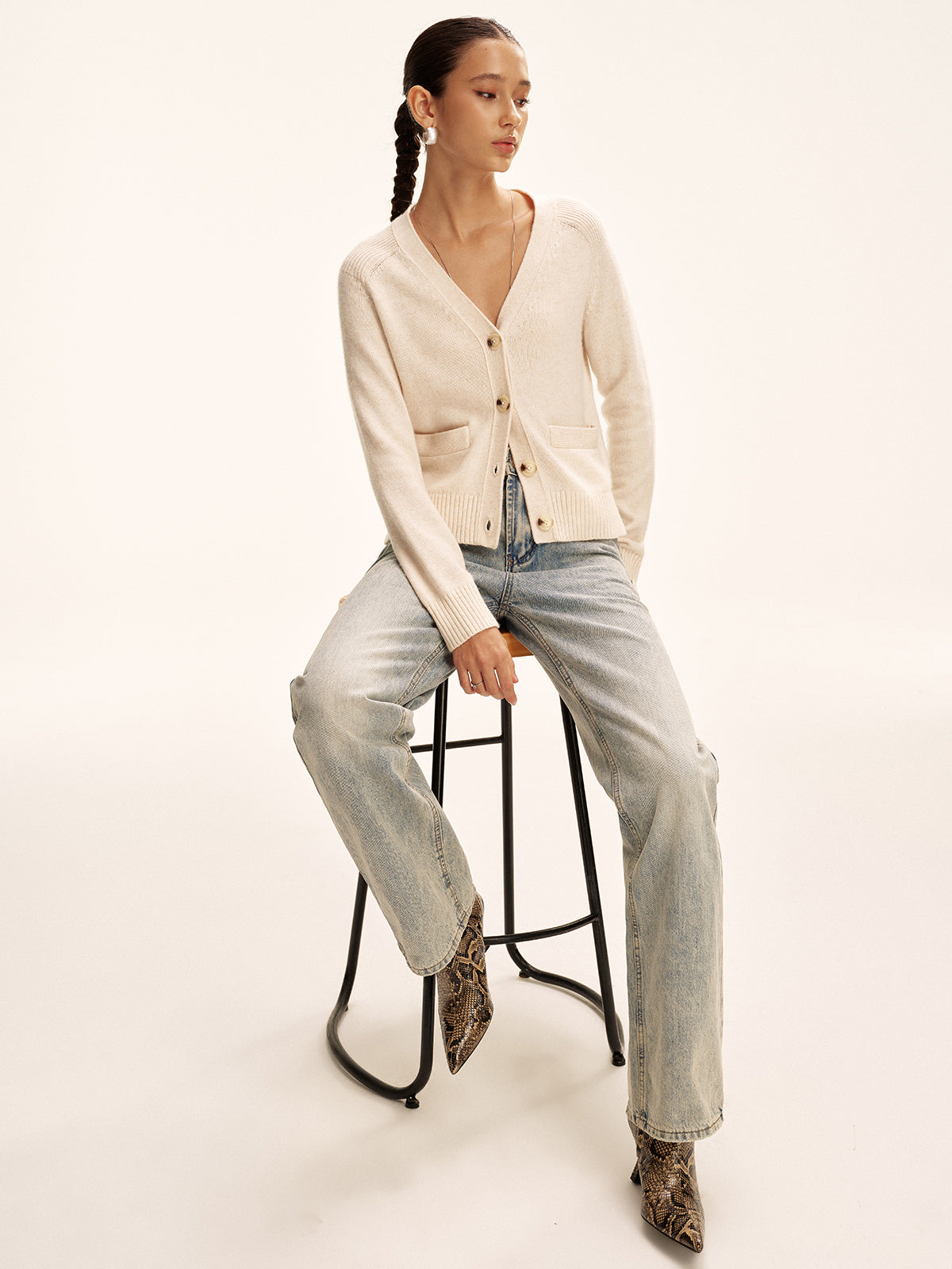 V-Neck Wool Blend Cardigan-Massicos