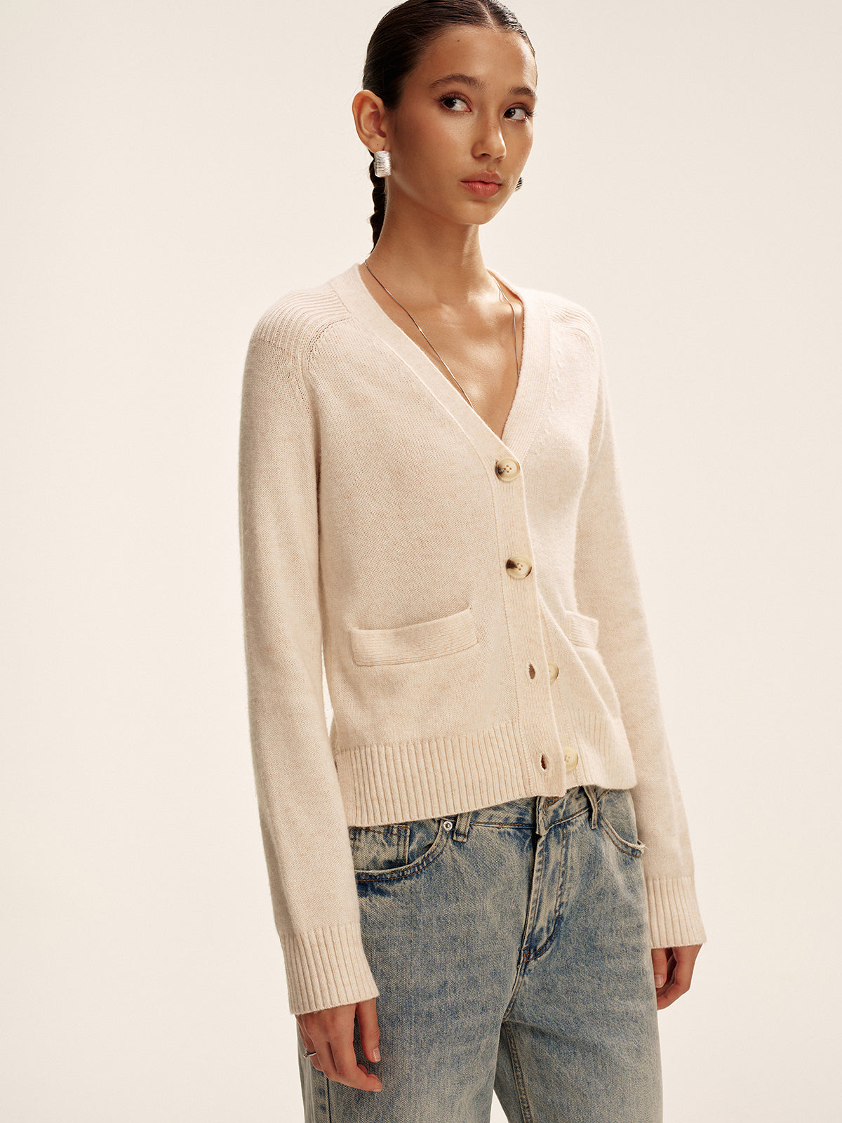 V-Neck Wool Blend Cardigan-Massicos