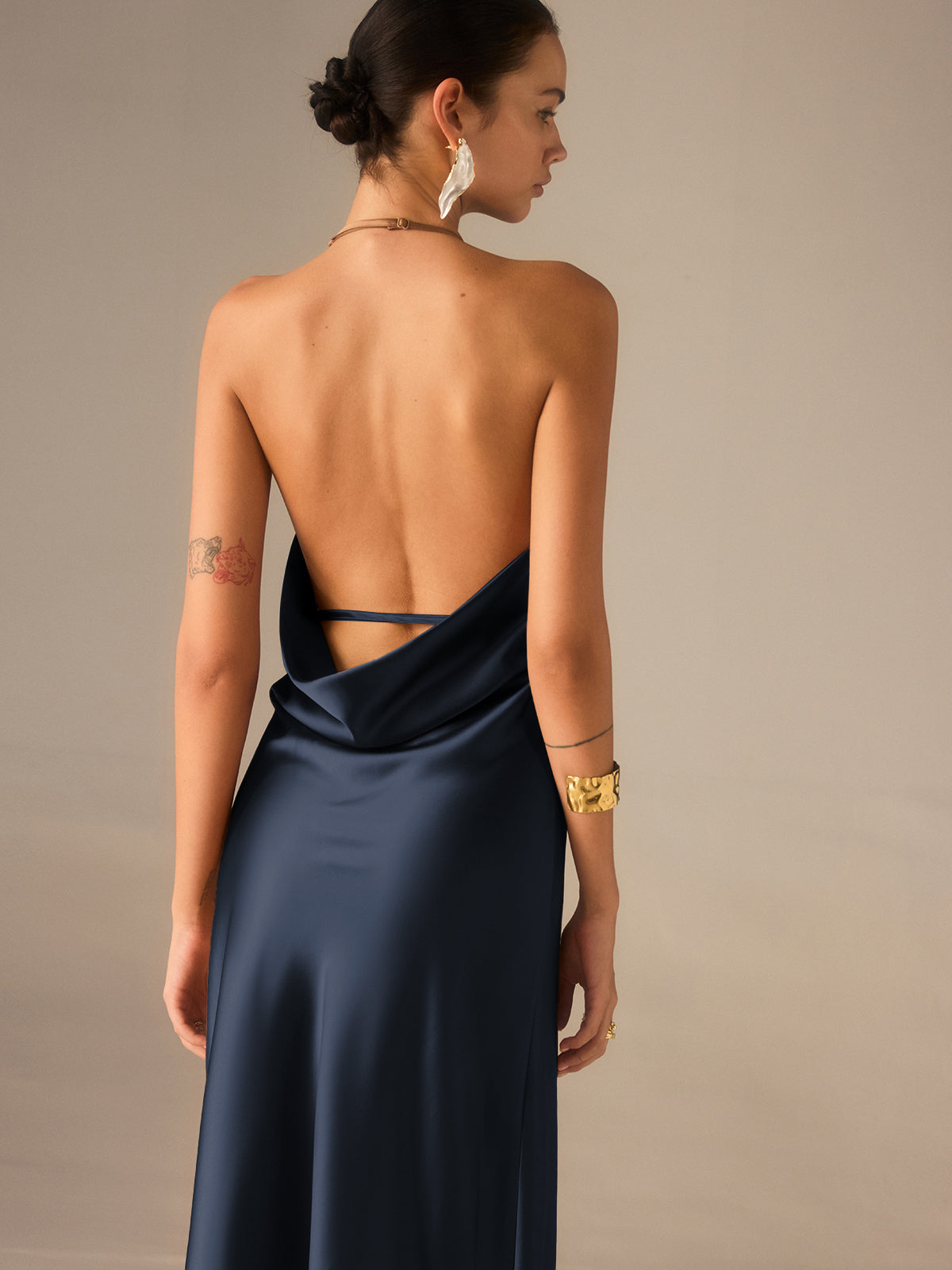 Satin Halter-Neck Backless Maxi Dress-Massicos