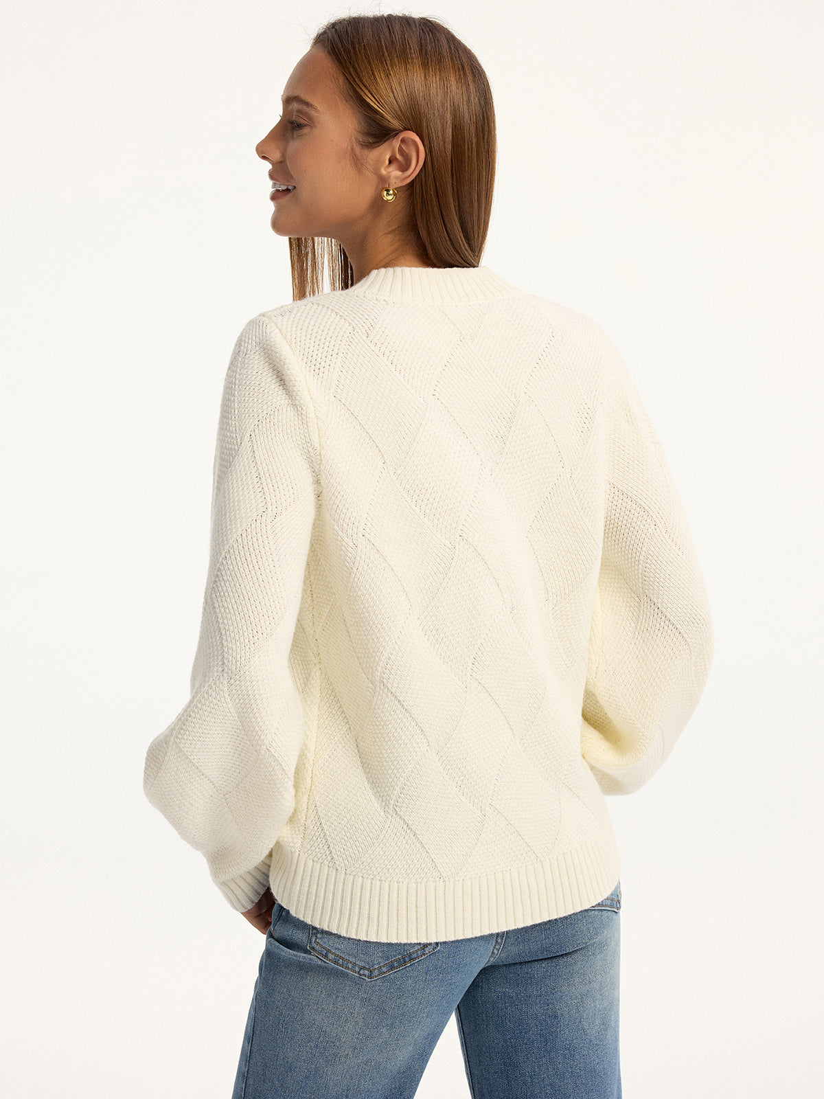 Wool-Blend Argyle Textured V-Neck Sweater-Massicos