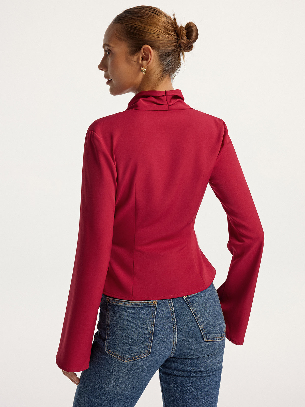 Asymmetric Metal Detail V-Neck Blouse-Massicos