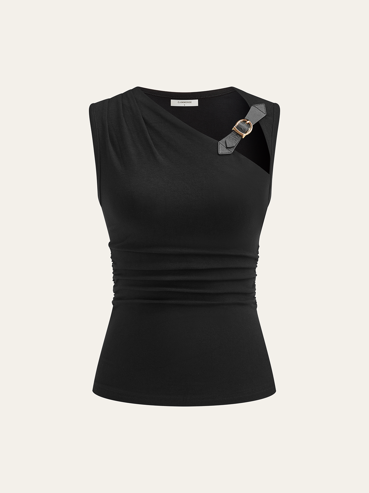 Asymmetric Ruched Top with Buckle Detail-Massicos