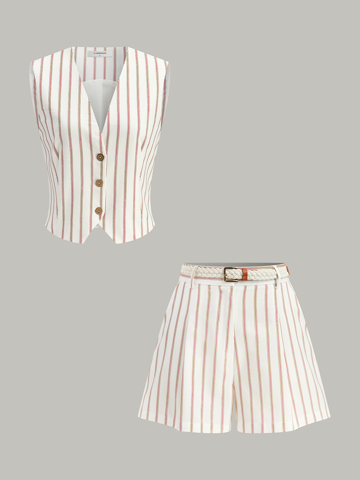 Belted Striped Shorts Set-Massicos