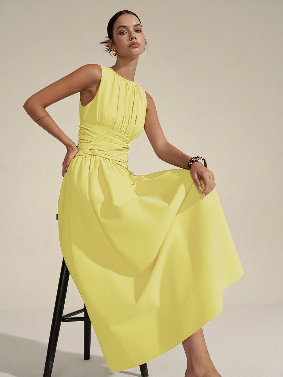 Ruched Waist Maxi Dress-Massicos