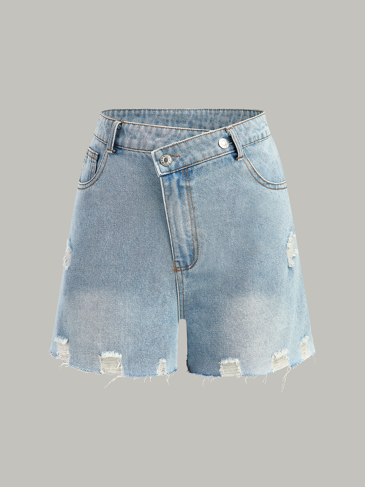 Asymmetric Waist Distressed Denim Shorts-Massicos