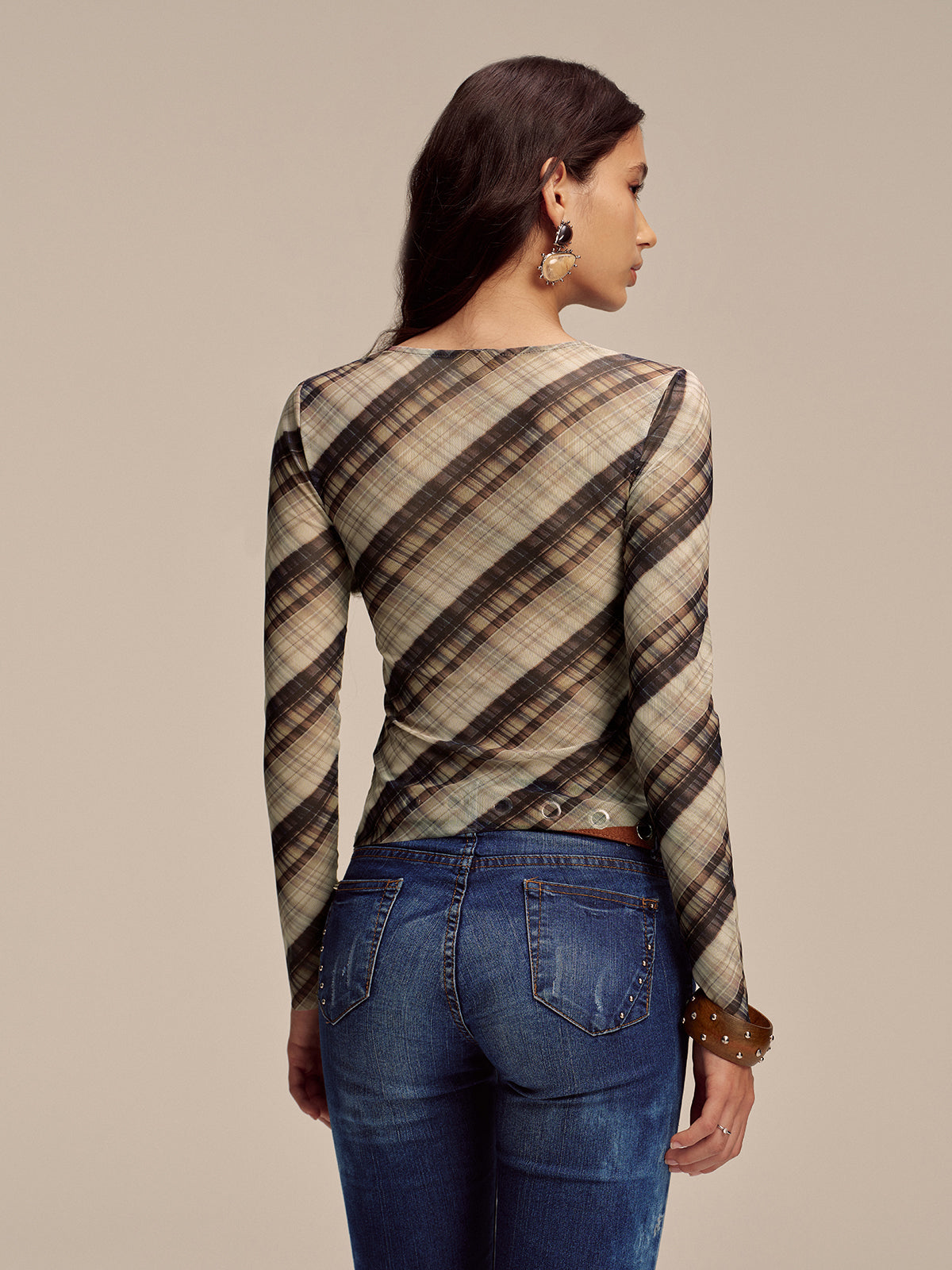 Semi-Sheer Mesh Asymmetric Ruched Blouse-Massicos