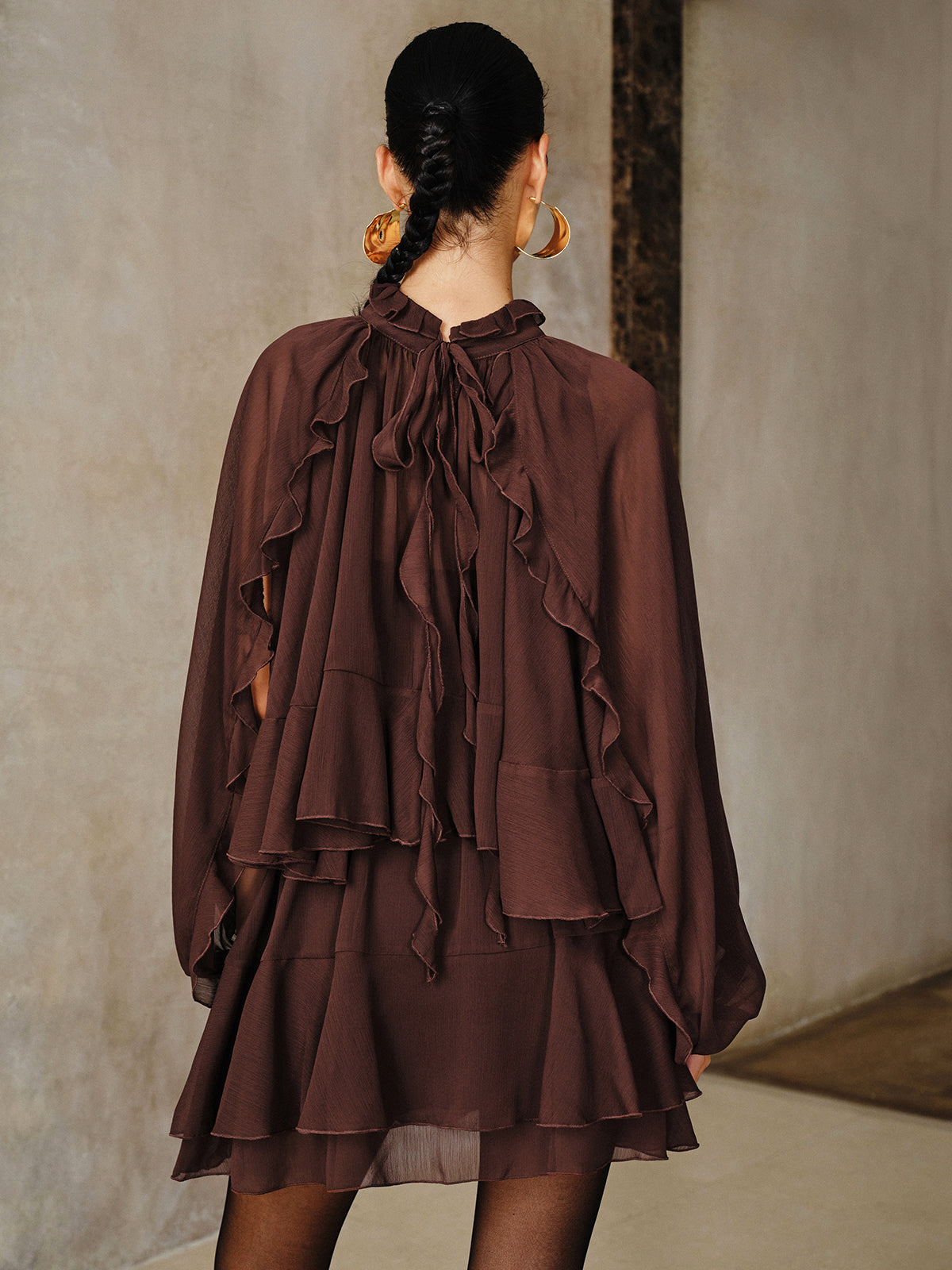 Tiered Ruffle Chiffon Mini Dress Set with Liner-Massicos