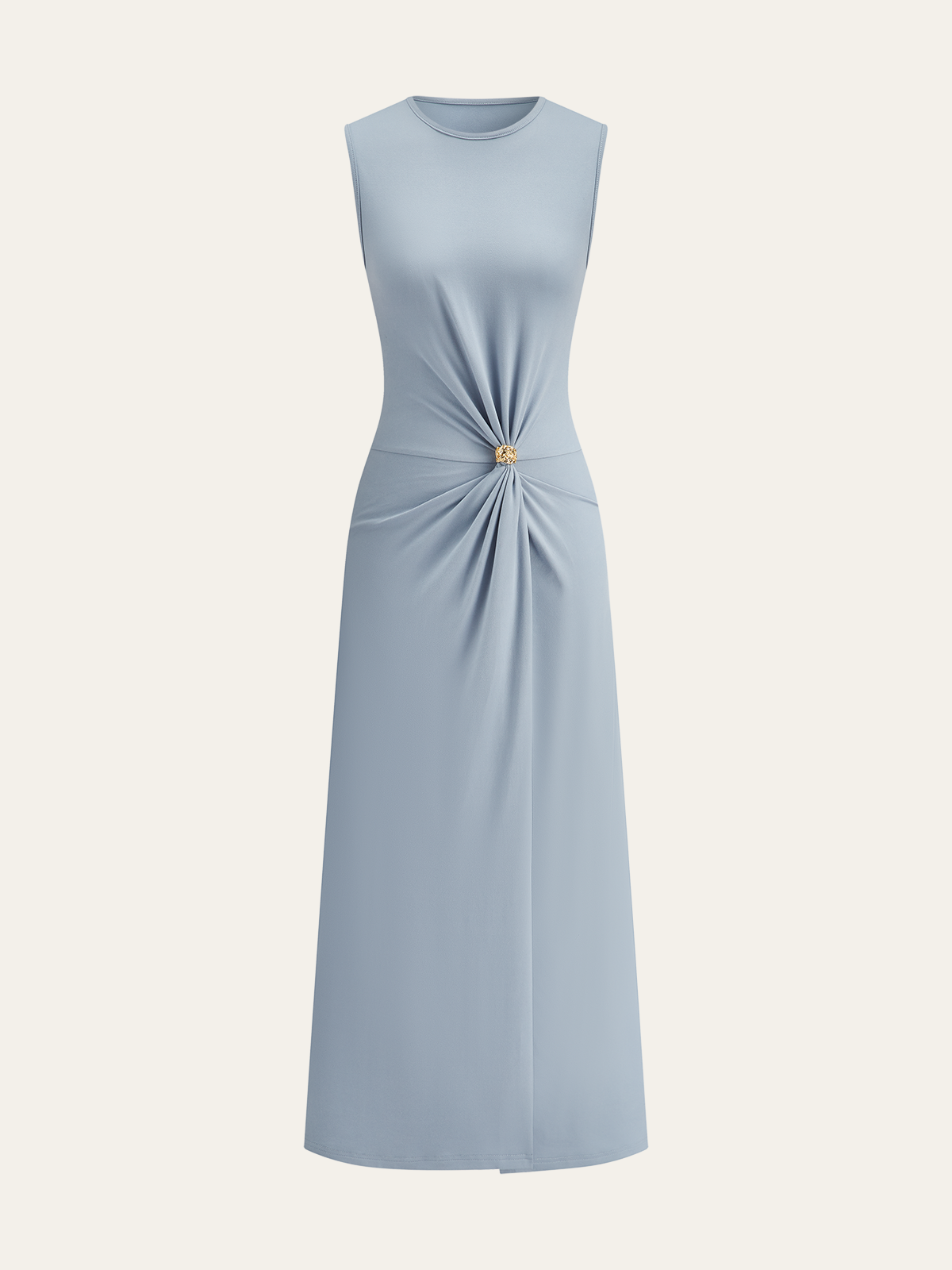 Waist-Twist Metal Buckle Maxi Dress-Massicos