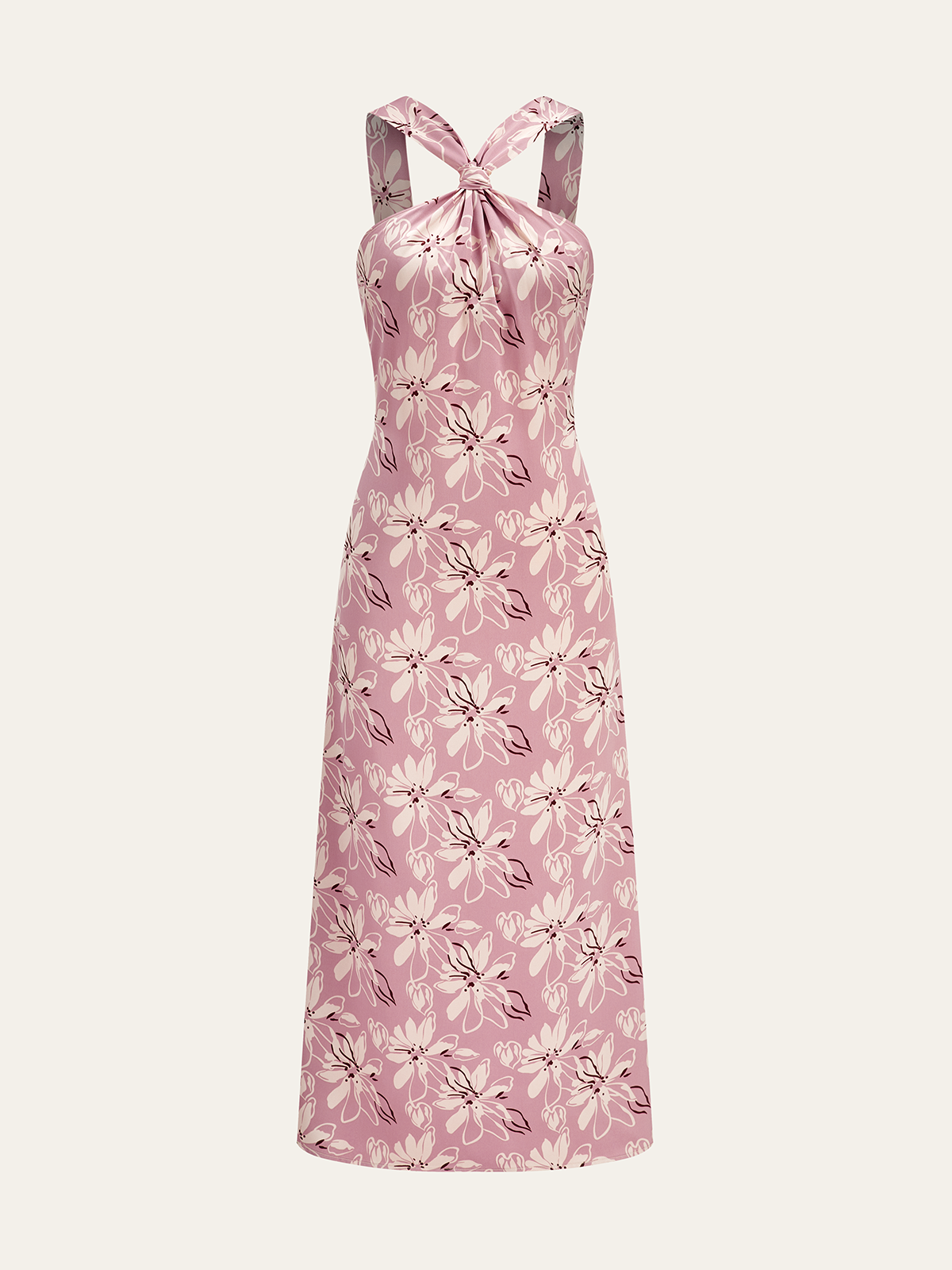 Halter Neck Floral Print Midi Dress-Massicos