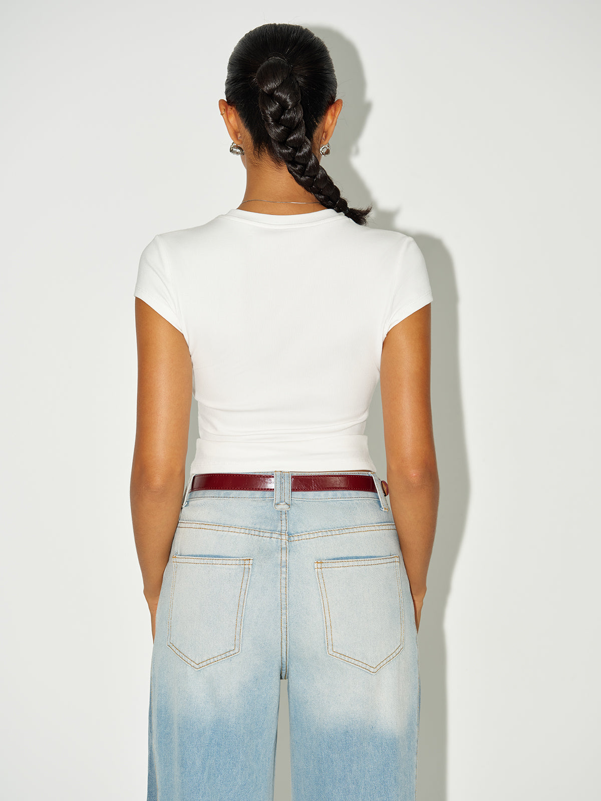Ribbed Crew Neck Short Sleeve Cotton-Blend Top-Massicos