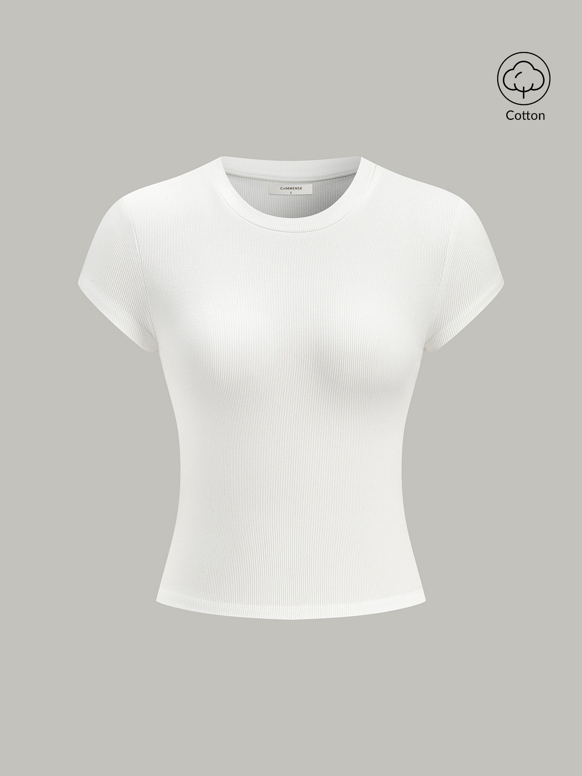Ribbed Crew Neck Short Sleeve Cotton-Blend Top-Massicos