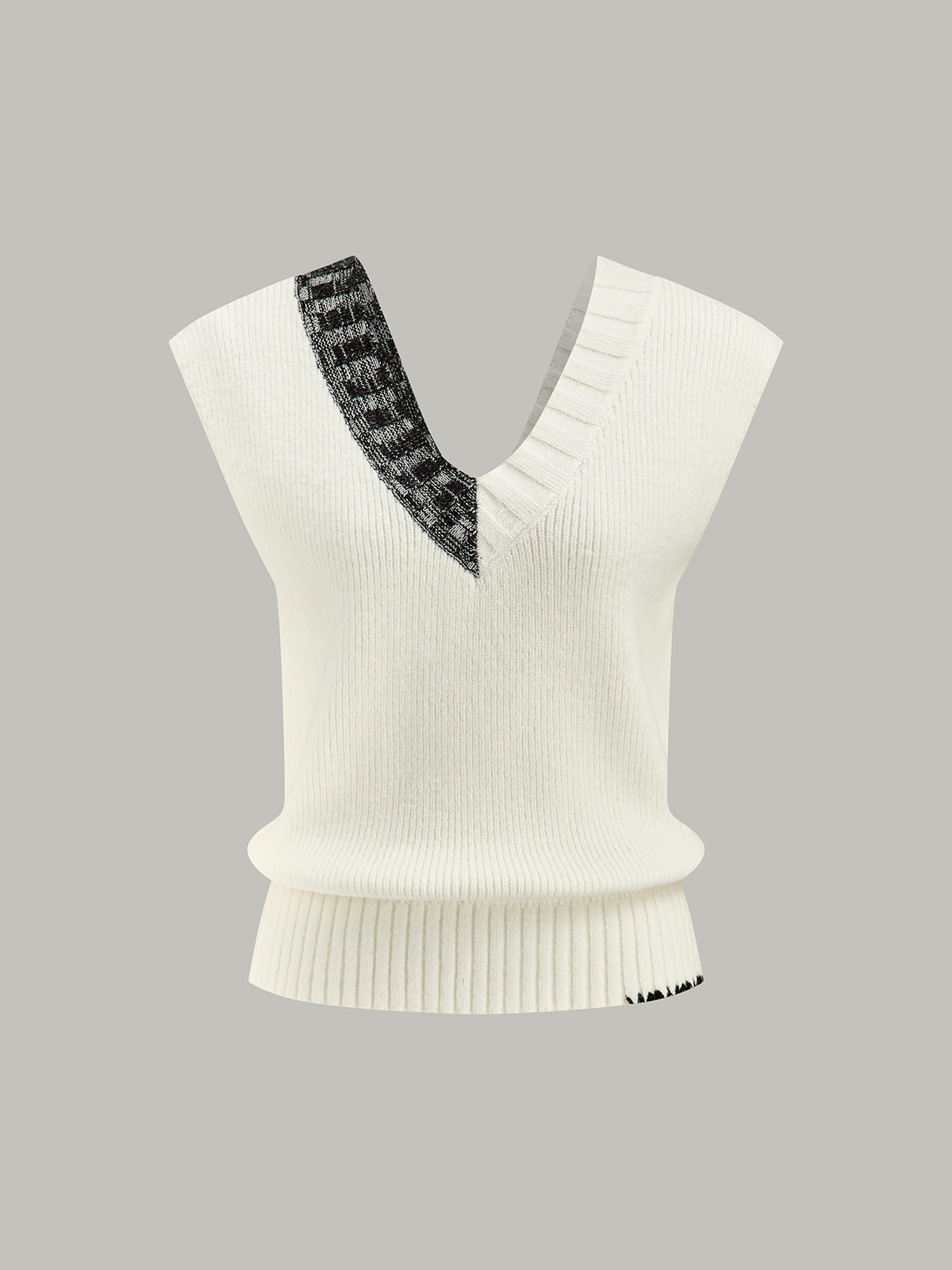Two-Tone Reversible V-Neck Knit Vest-Massicos