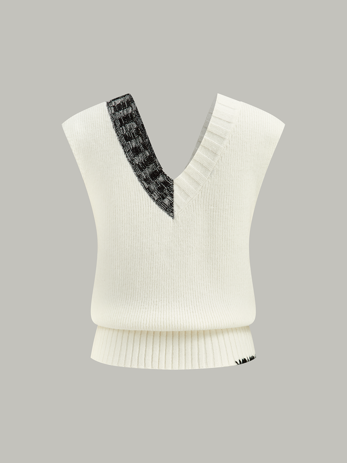 Two-Tone Reversible V-Neck Knit Vest-Massicos