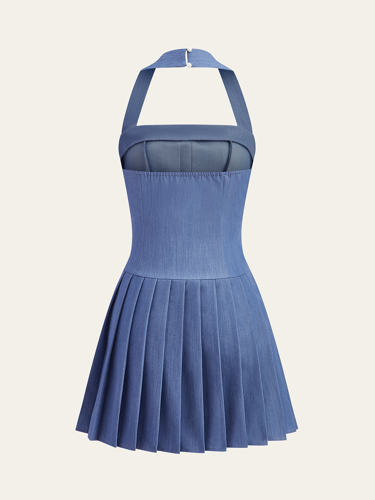 Metal Button Halter Neck Pleated Dress-Massicos