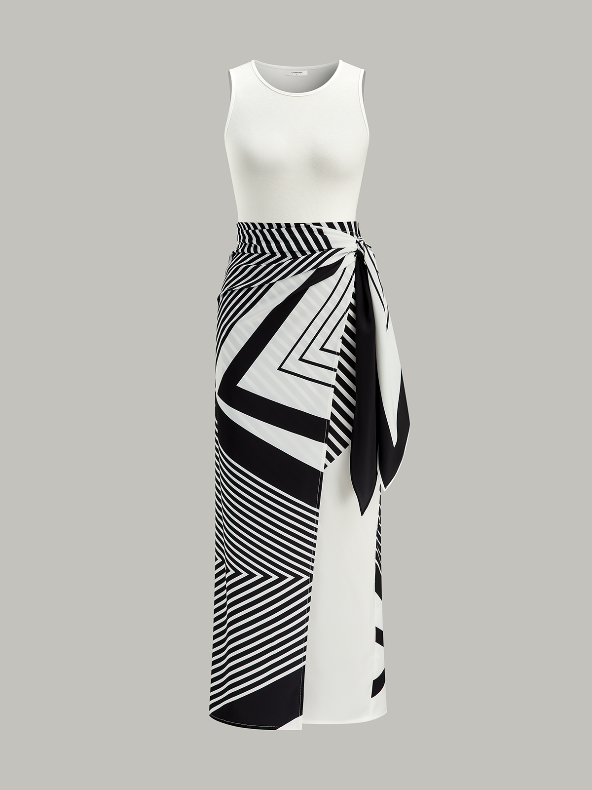 Sleeveless Top and Print Wrap Skirt Set-Massicos