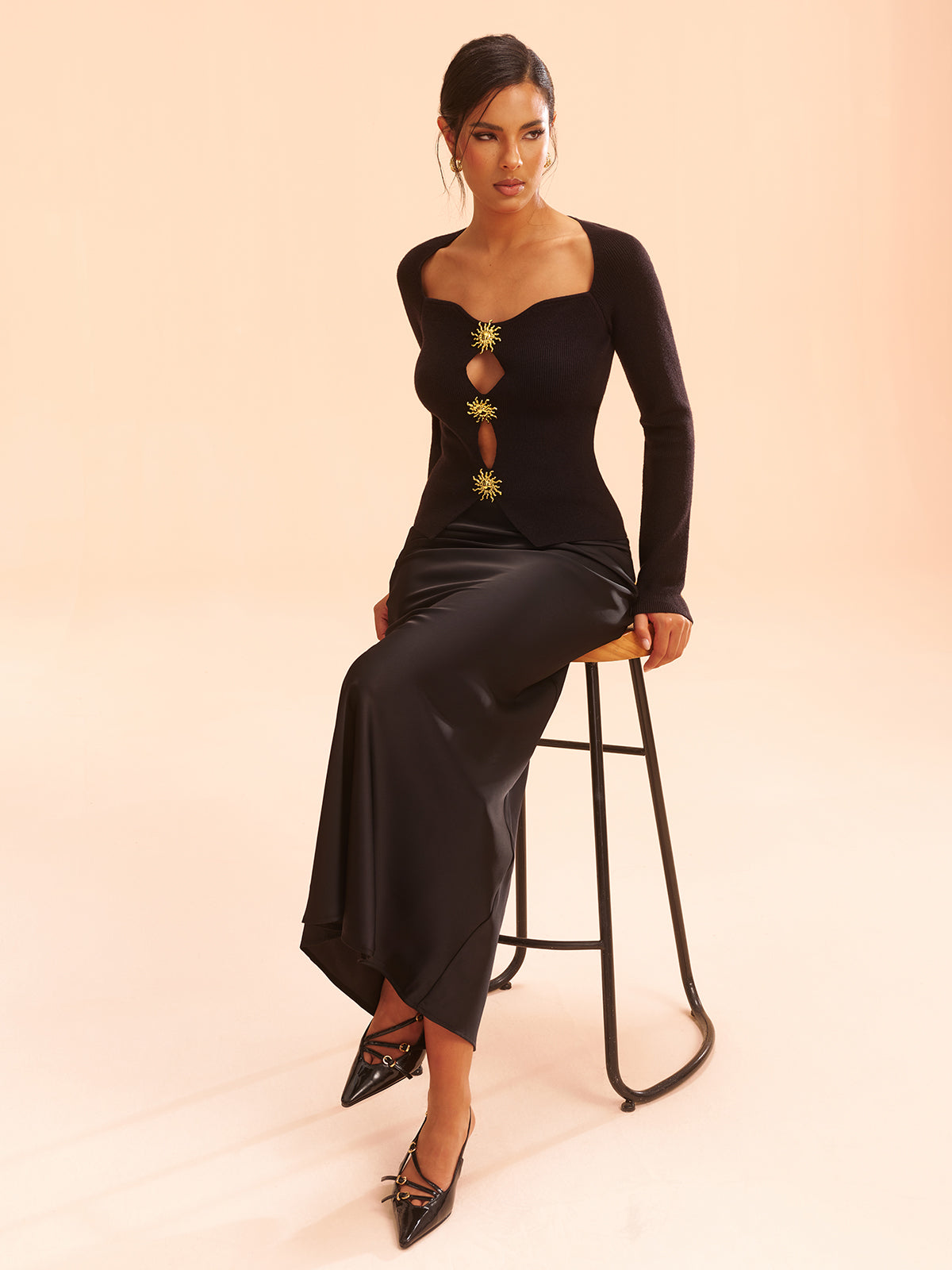 Metal Detail Cut-Out Knit Top-Massicos