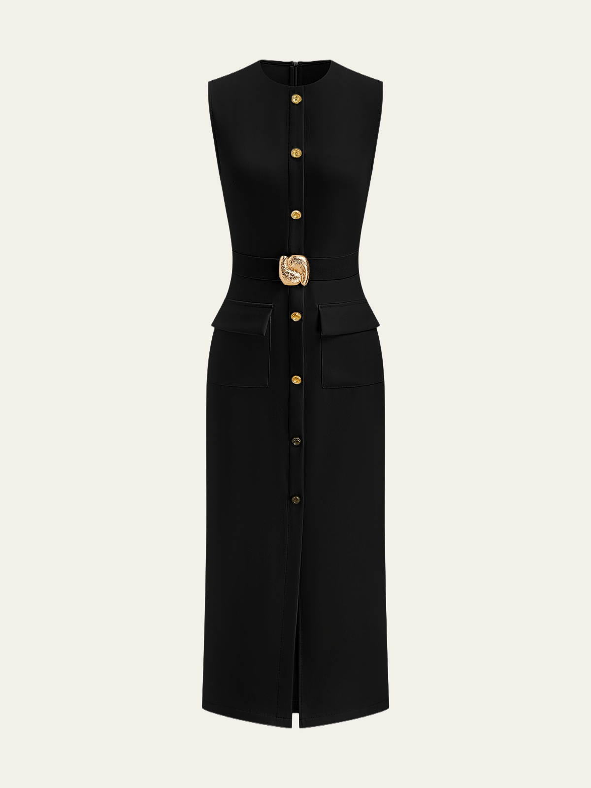 Button-Front Belted Maxi Dress-Massicos