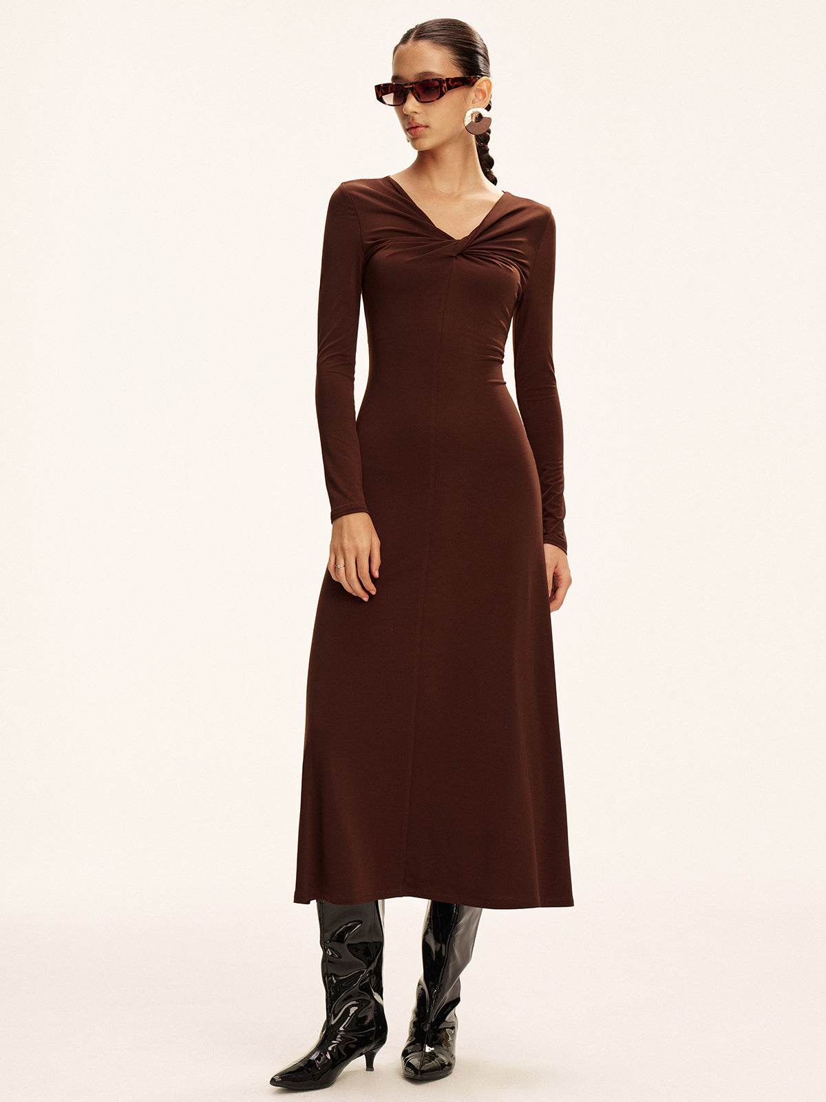 Twist Long Sleeve Maxi Dress-Massicos