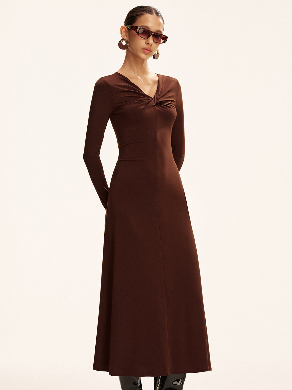 Twist Long Sleeve Maxi Dress-Massicos