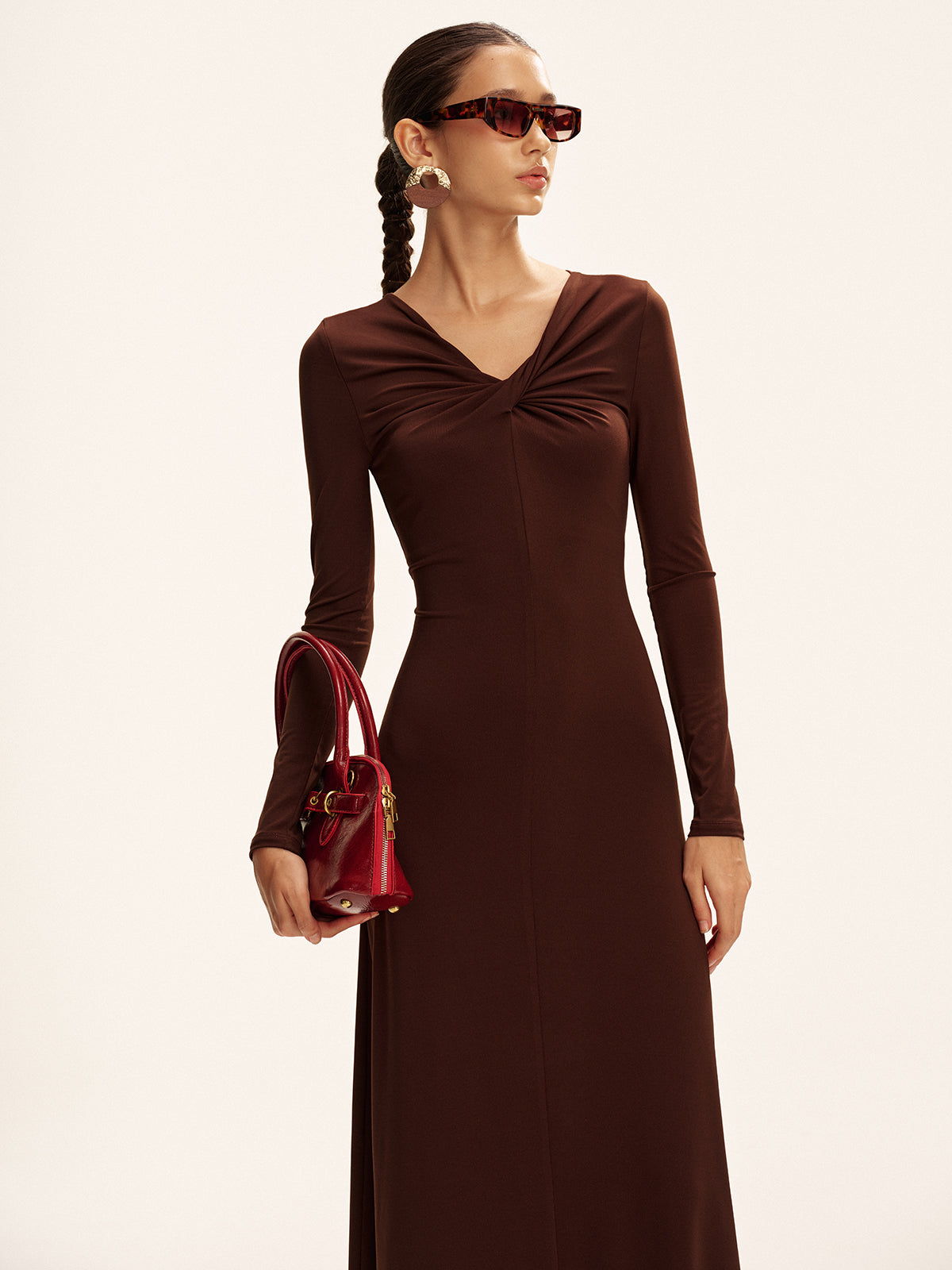 Twist Long Sleeve Maxi Dress-Massicos