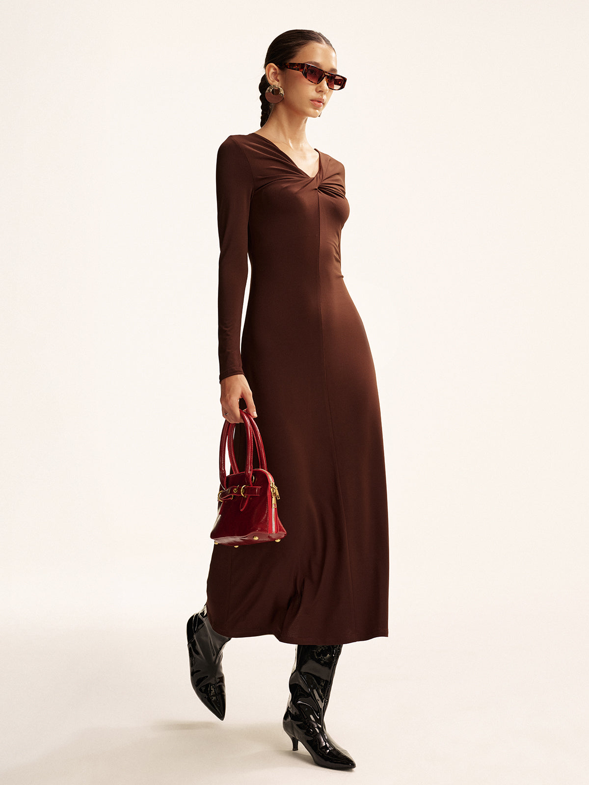 Twist Long Sleeve Maxi Dress-Massicos