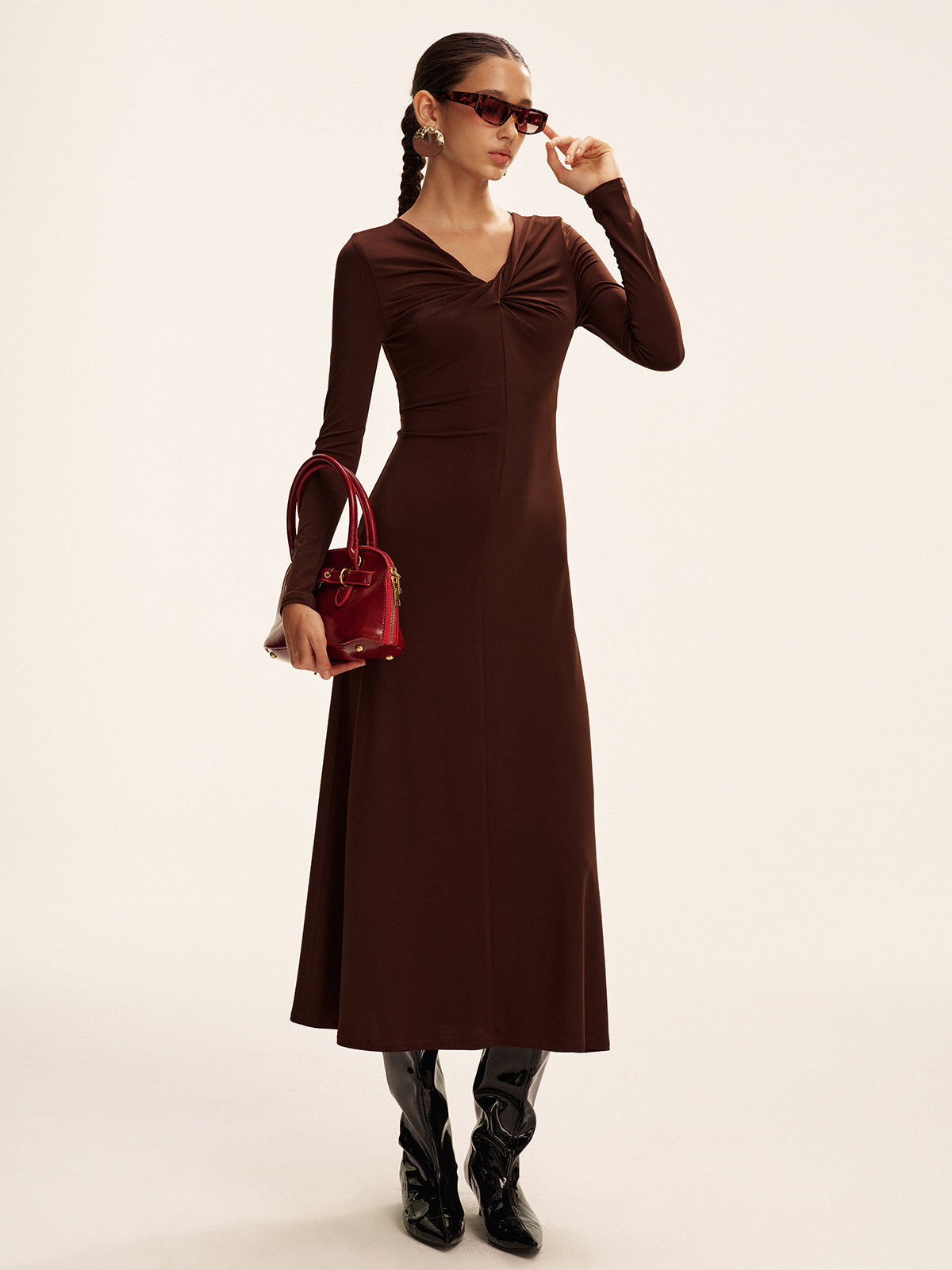 Twist Long Sleeve Maxi Dress-Massicos