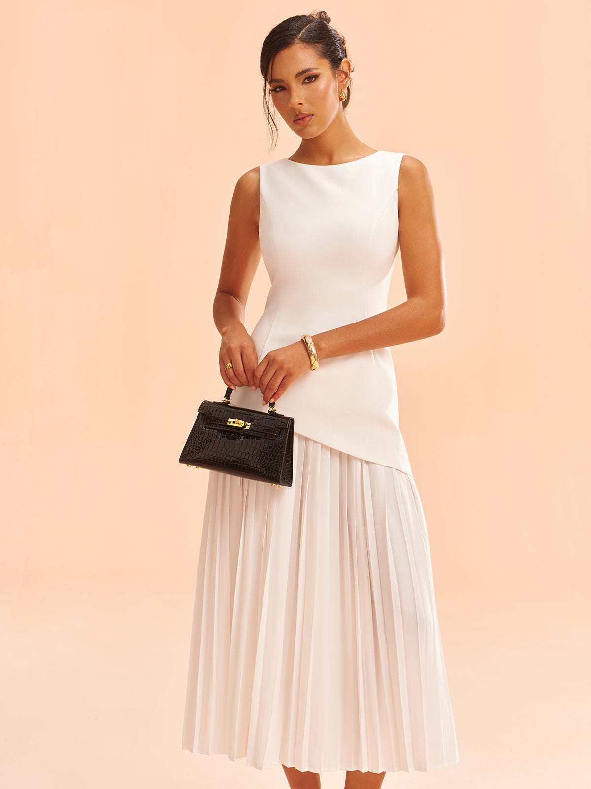 Sleeveless Asymmetric Pleated Midi Dress-Massicos