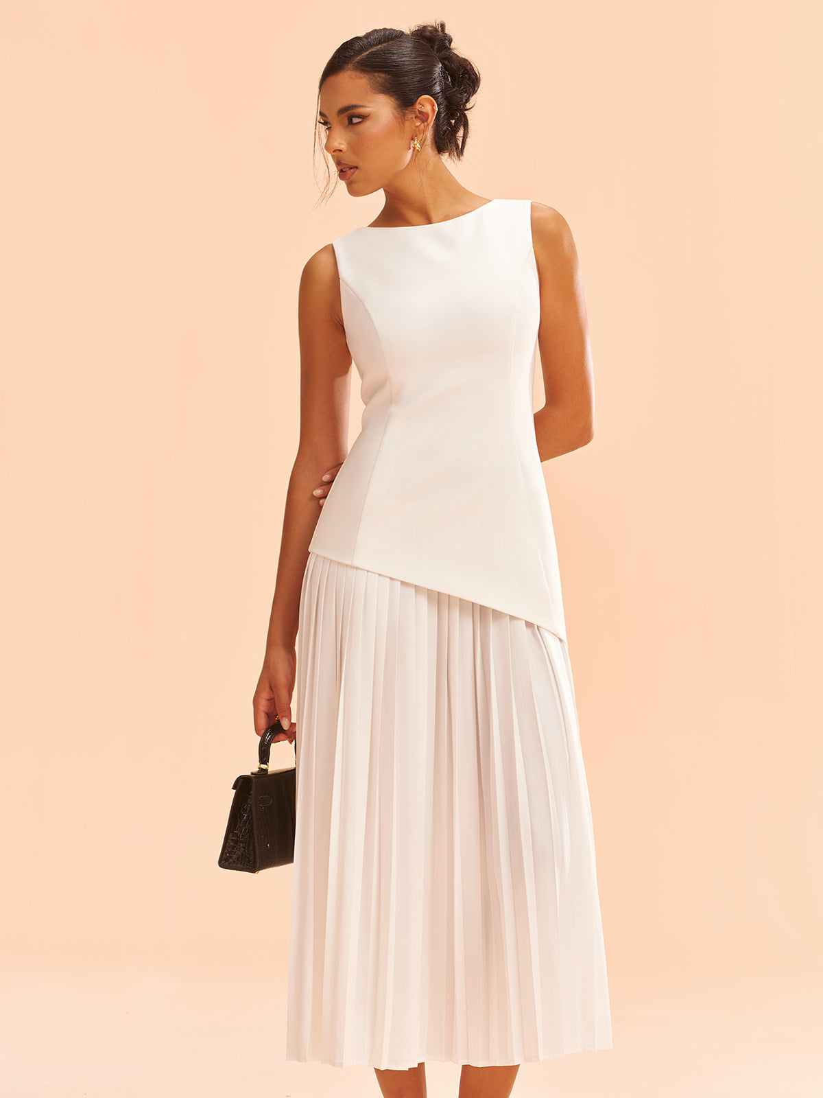 Sleeveless Asymmetric Pleated Midi Dress-Massicos