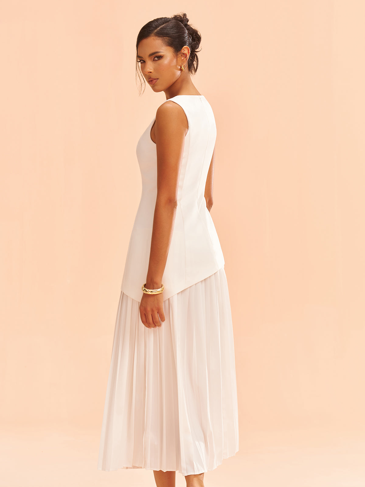 Sleeveless Asymmetric Pleated Midi Dress-Massicos