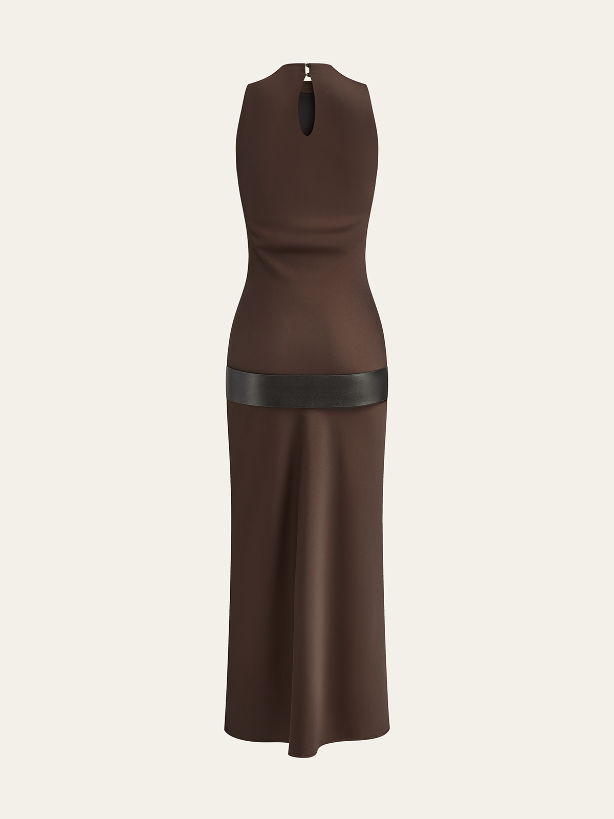 Satin Cowl Neck Midi Dress with Belt-Massicos