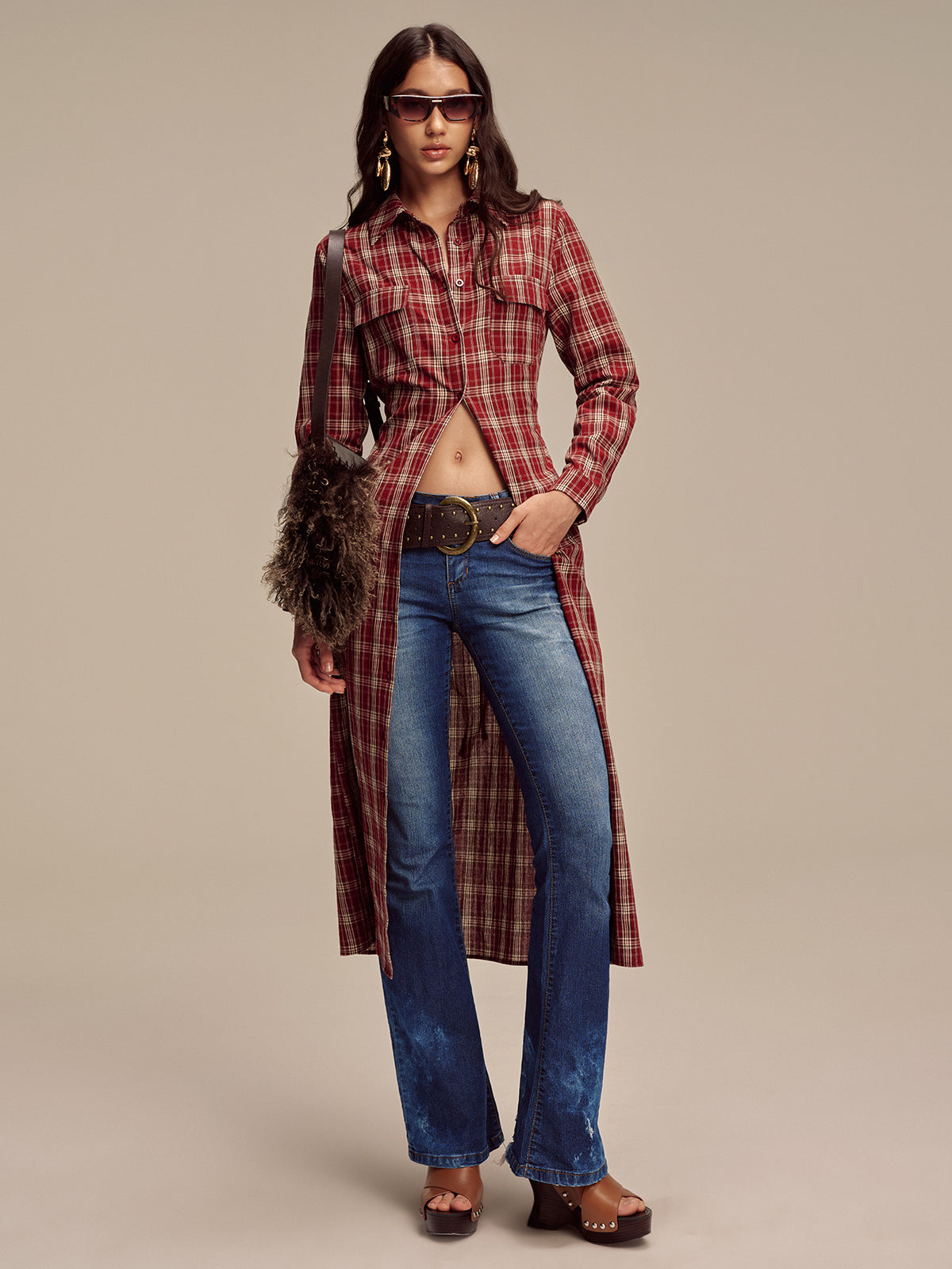 Plaid Button Front Shirt Dress-Massicos