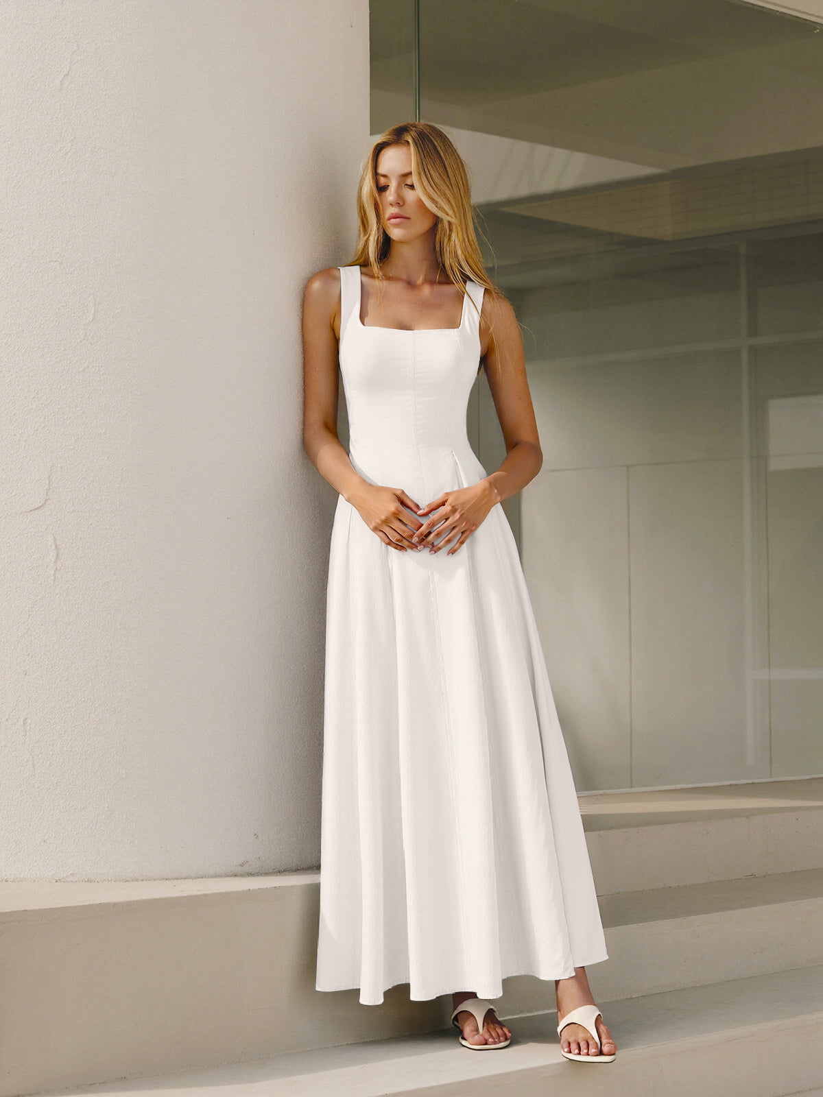 Cotton Maxi Dress with Lace-Up Back-Massicos