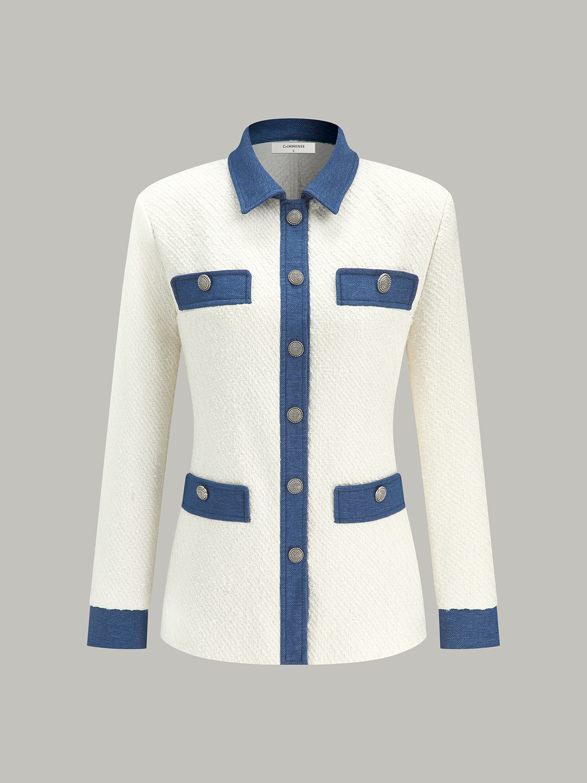 Metal Button Contrast Trim Tweed Jacket-Massicos