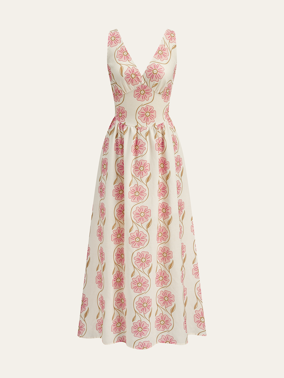 Floral Print V-Neck Backless Maxi Dress-Massicos