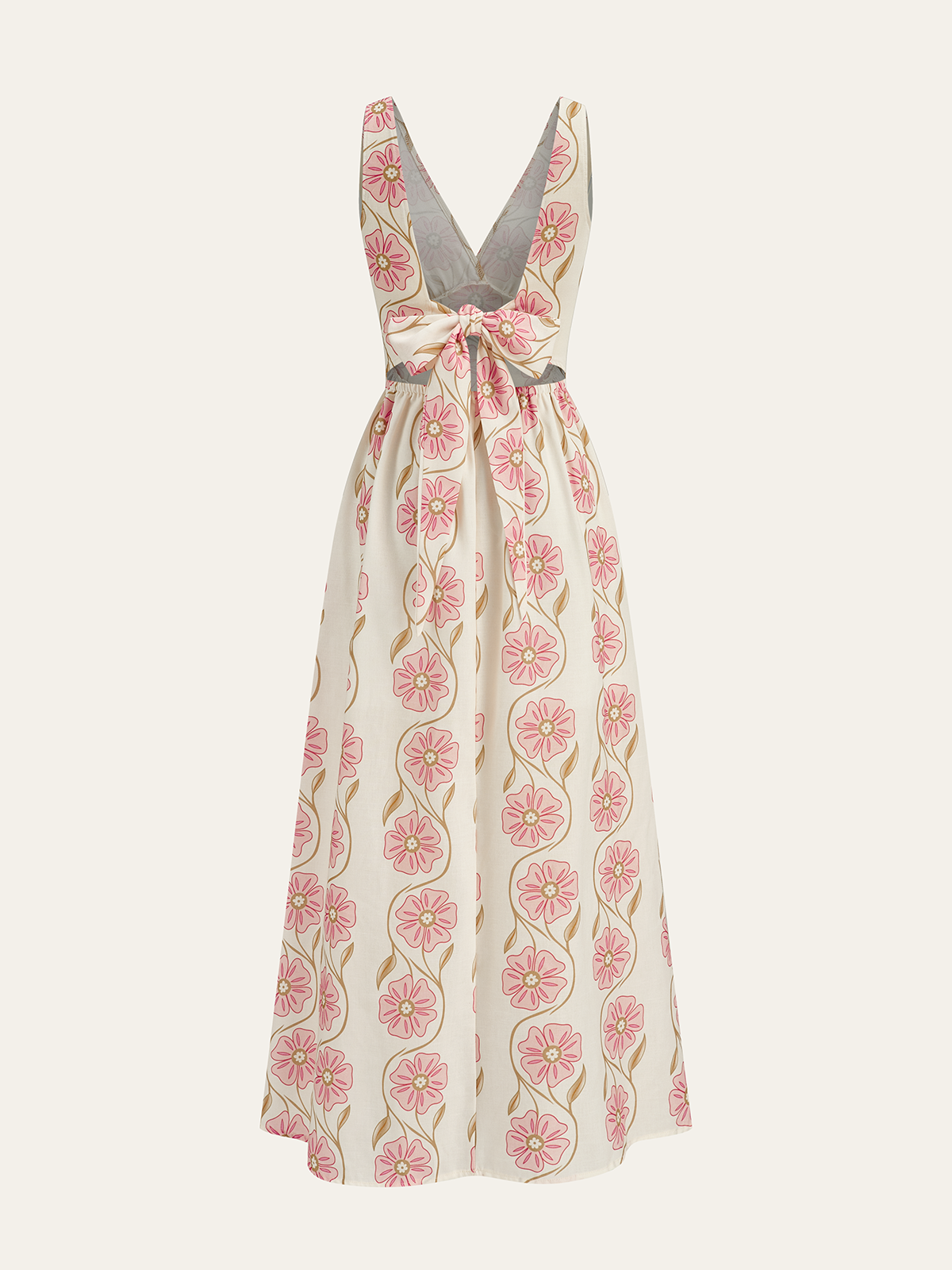 Floral Print V-Neck Backless Maxi Dress-Massicos