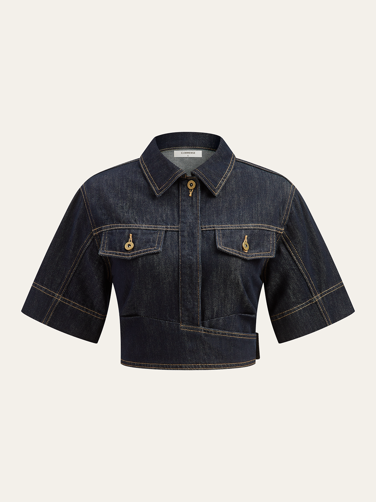Short Sleeve Cropped Denim Top-Massicos