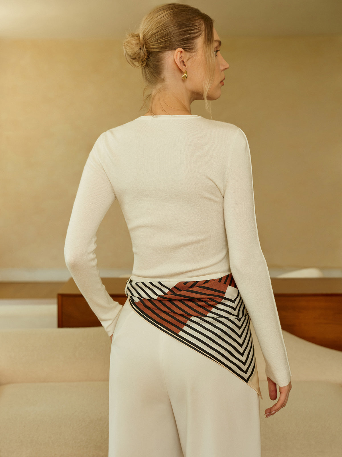 Wool Blend Button-Detailed Neck Sweater-Massicos