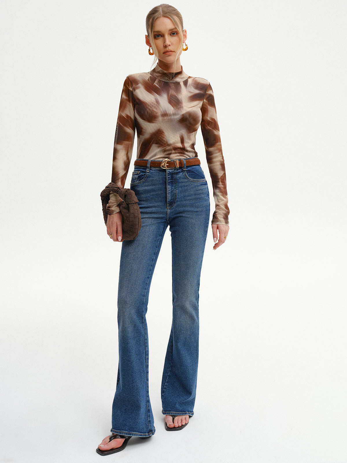 Abstract Print Mesh Long Sleeve T-Shirt-Massicos