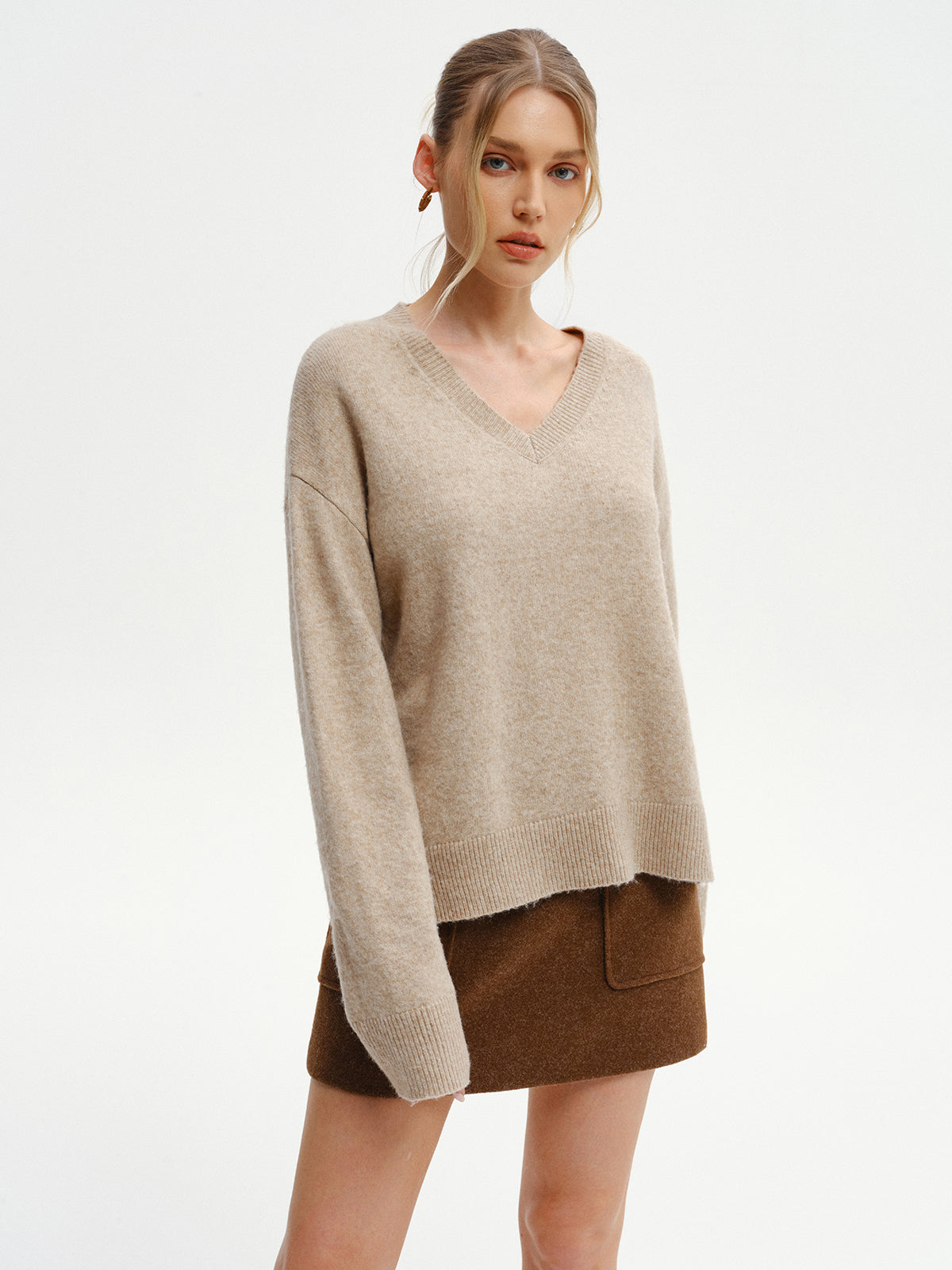 Wool-Blend V-Neck Sweater with Side Slit-Massicos