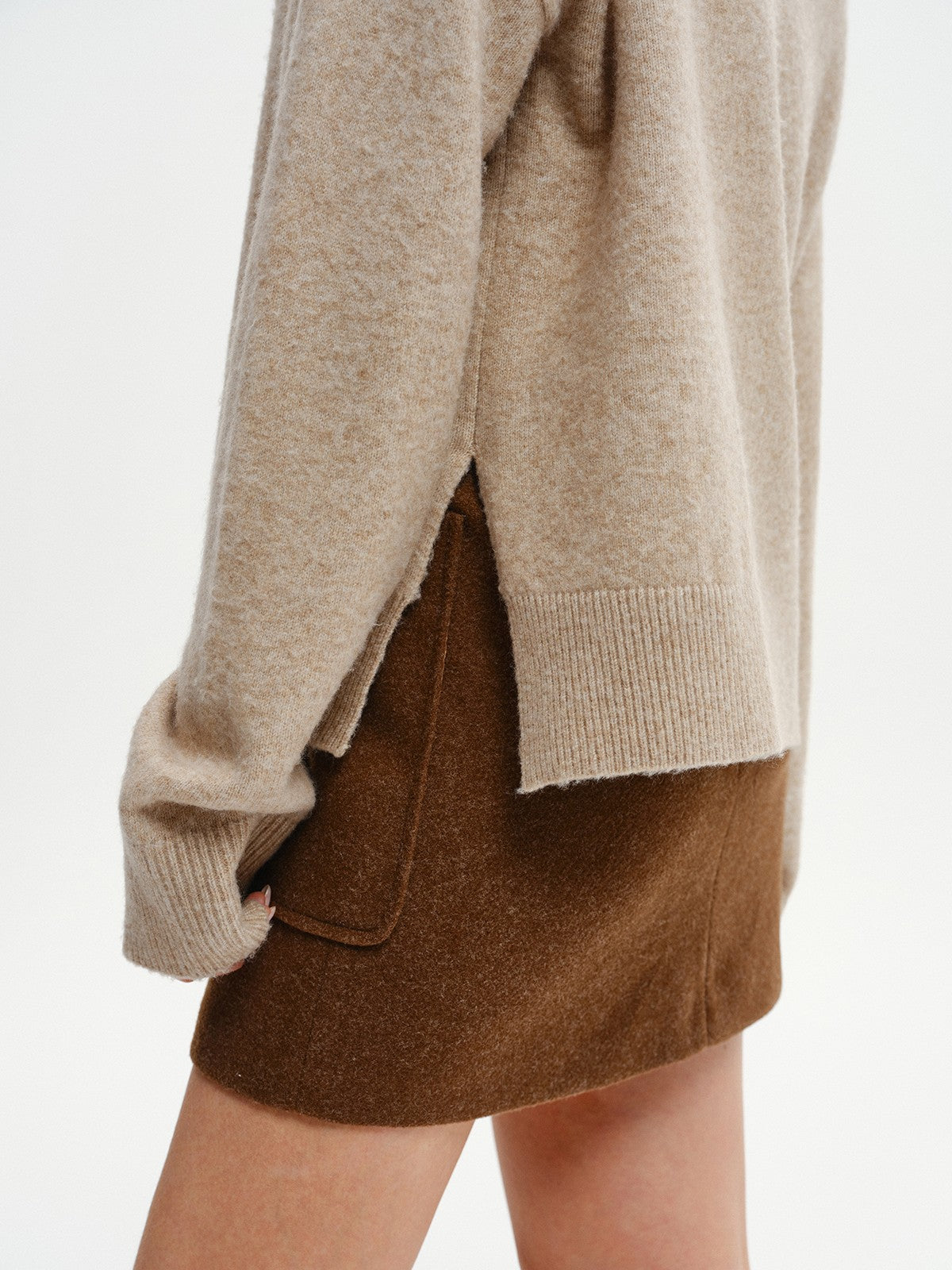 Wool-Blend V-Neck Sweater with Side Slit-Massicos