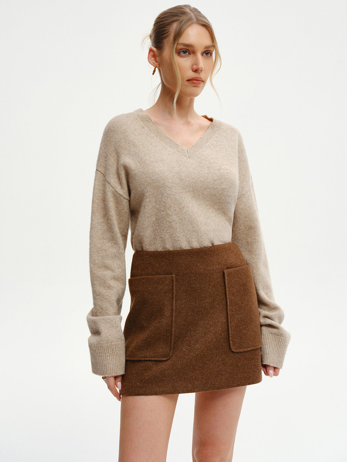 Wool-Blend V-Neck Sweater with Side Slit-Massicos