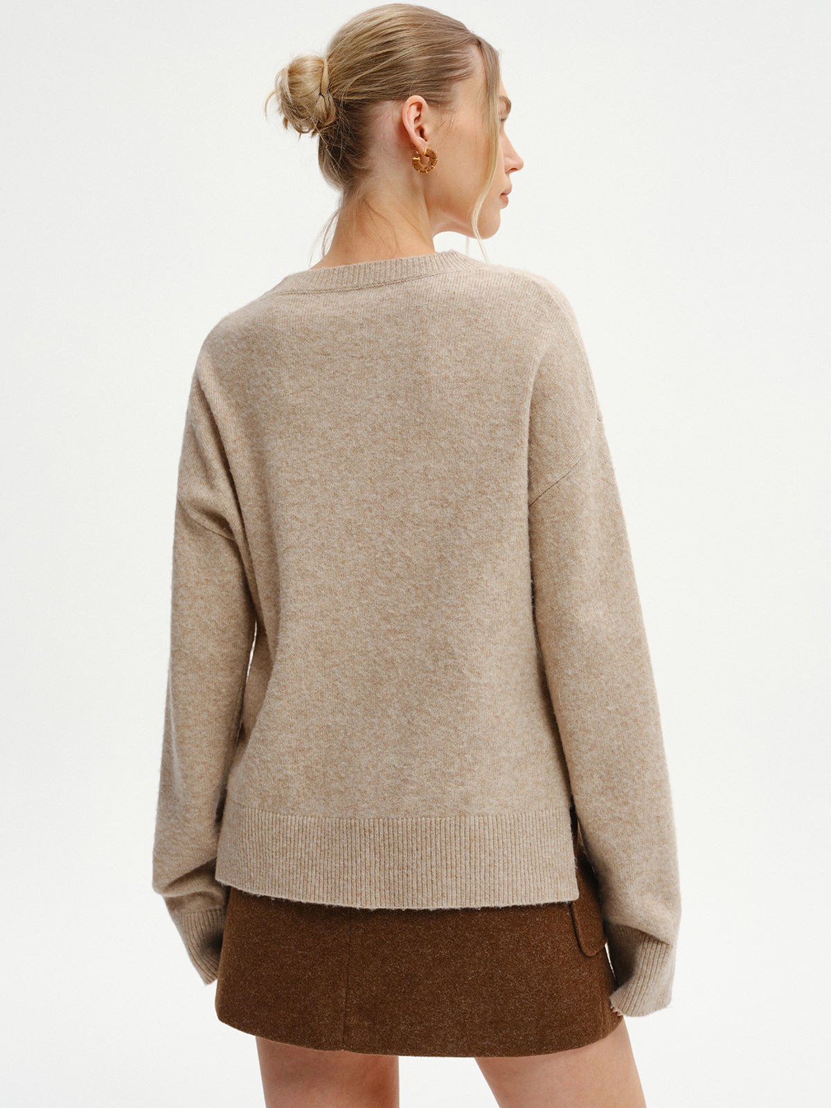 Wool-Blend V-Neck Sweater with Side Slit-Massicos