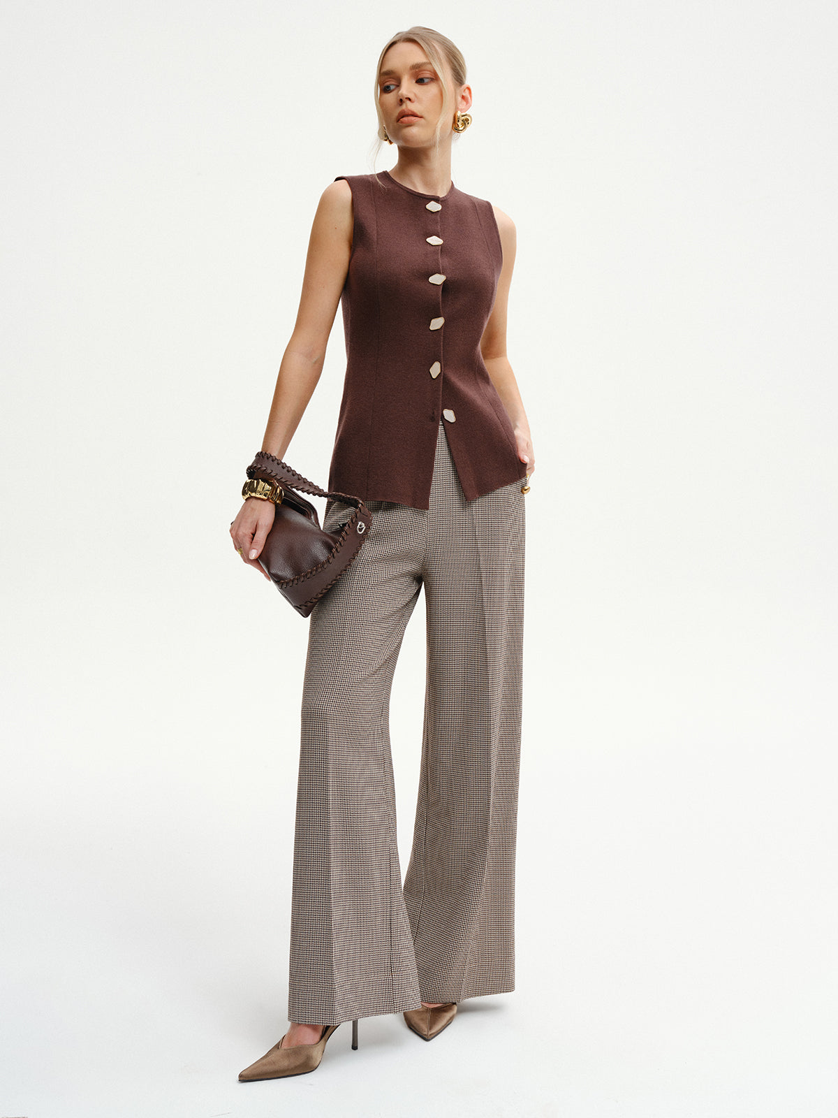 Wool-Blend Sleeveless Button Knit Cardigan-Massicos