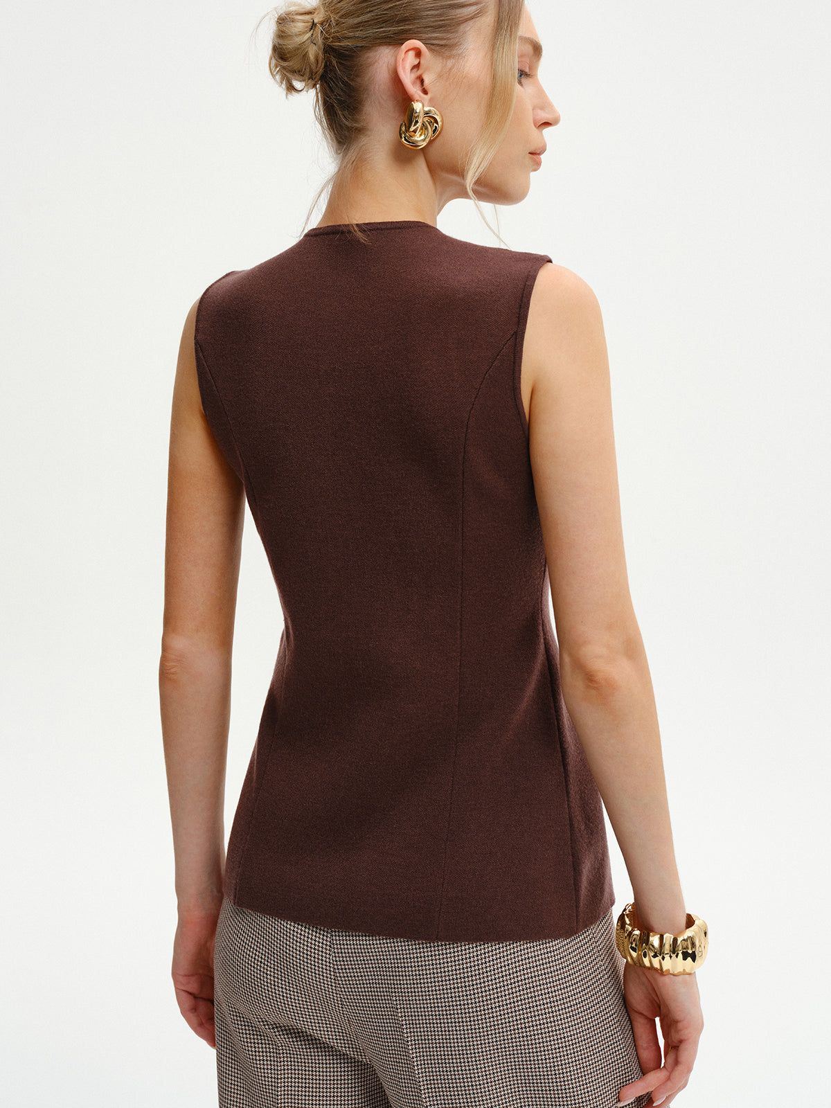 Wool-Blend Sleeveless Button Knit Cardigan-Massicos