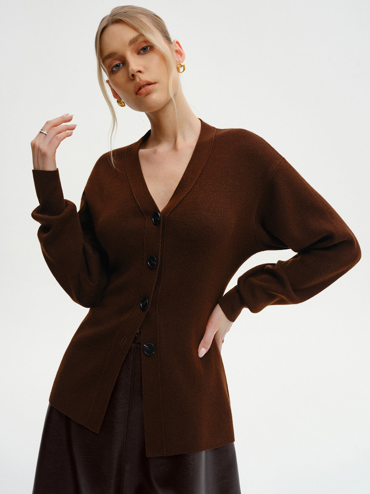Wool-Blend V-Neck Button-Down Cardigan-Massicos