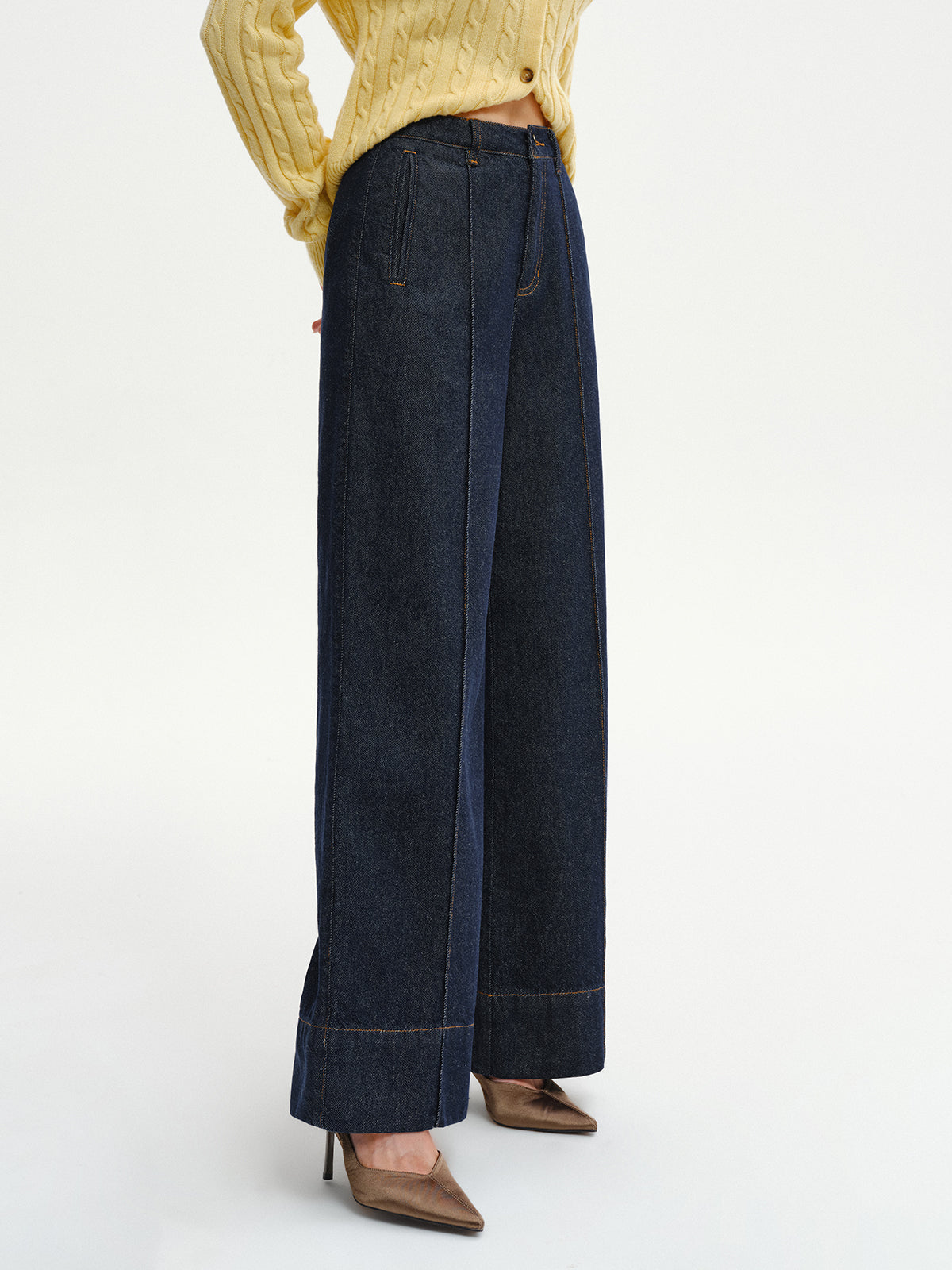 High-Waist Wide-Leg Denim Jeans-Massicos