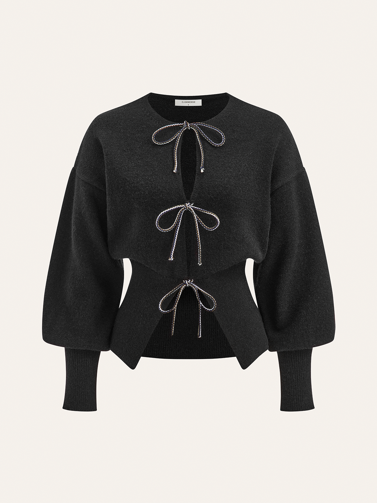 Bow Tie Balloon Sleeve Cardigan-Massicos