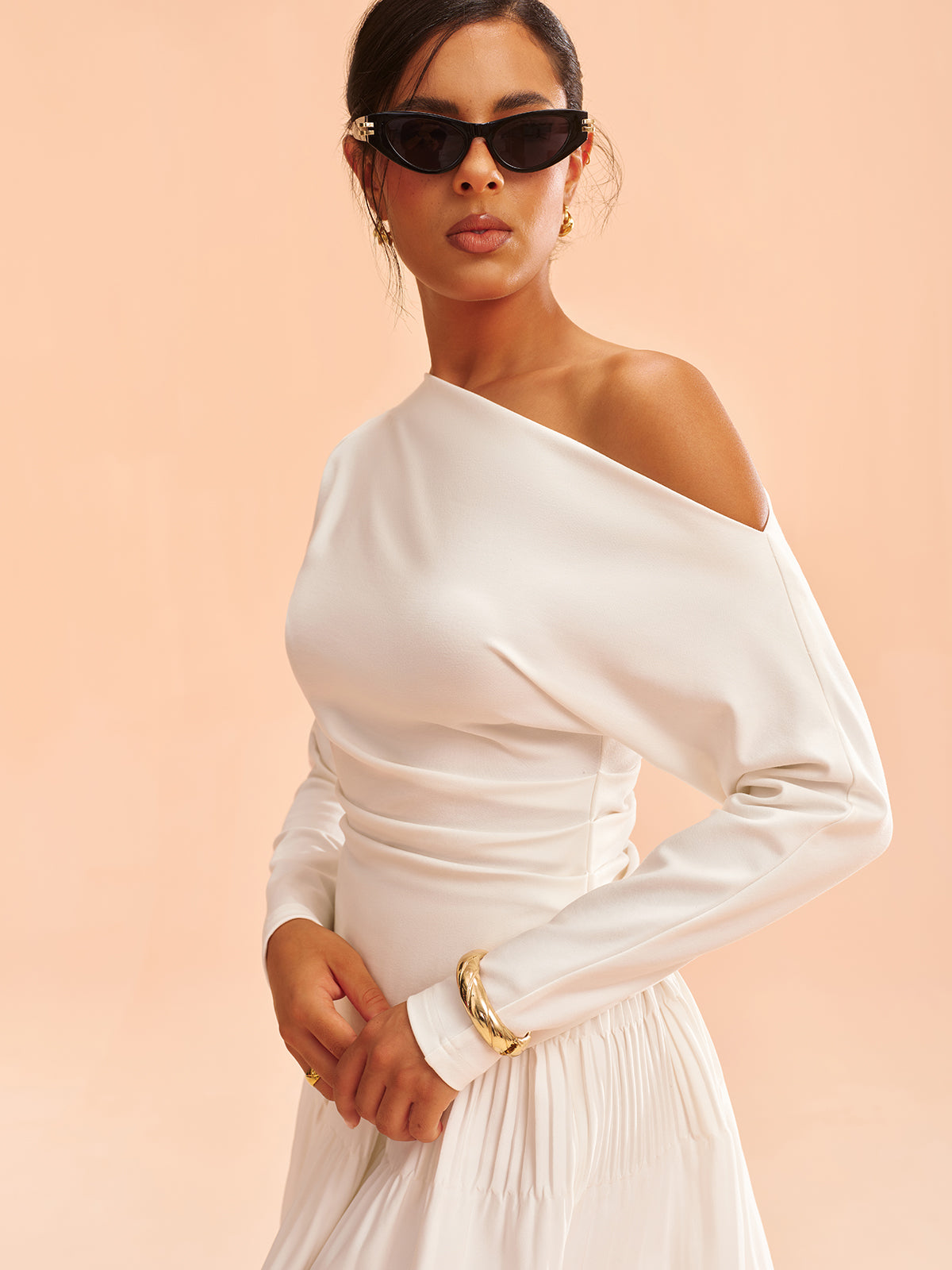 Asymmetric One-Shoulder Top and Ruffled Skirt Set-Massicos