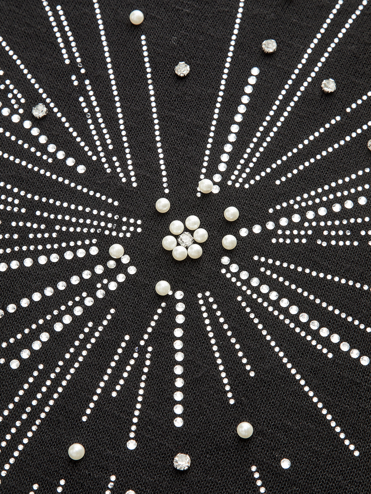 Rhinestone & Pearl Firework Pattern Knit Top-Massicos