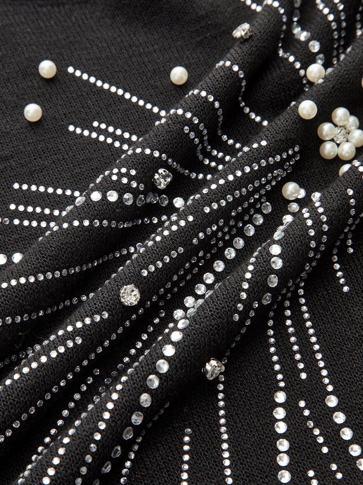 Rhinestone & Pearl Firework Pattern Knit Top-Massicos